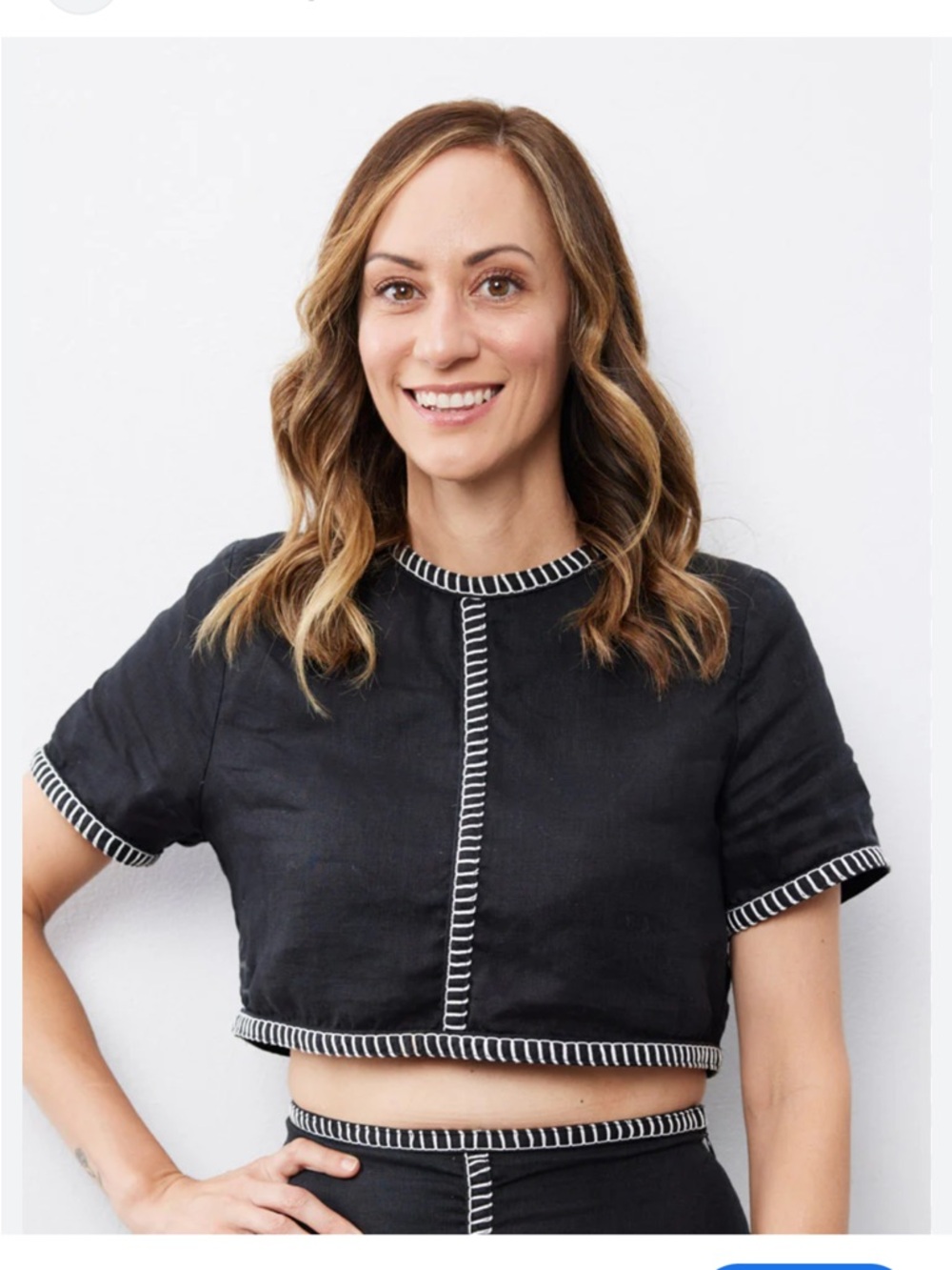 Magaschoni Black Crop Top with White Contrast Trim